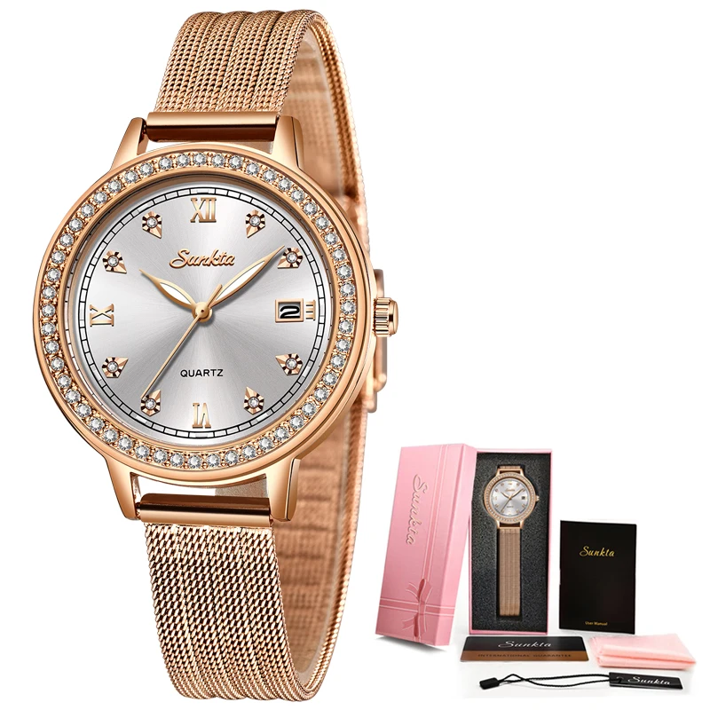 

SUNKTA New Rose Gold Women Watch Business Quartz Watch Ladies Top Brand Luxury Female Wrist Watch Girl Clock Relogio Feminin+Box