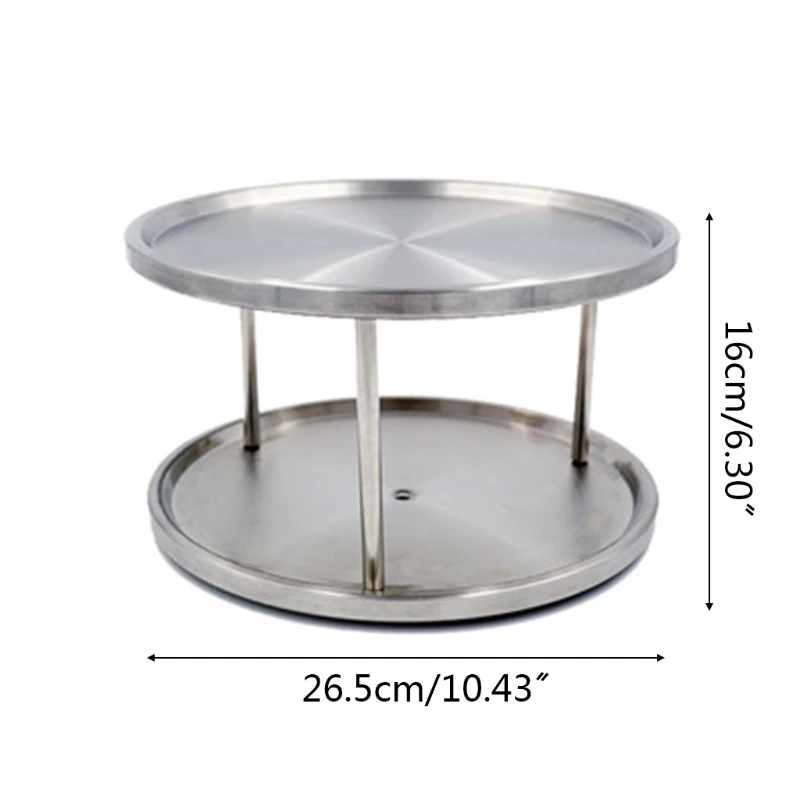 

Stainless Steel 2-layer 360 Degree Rotate Lazy Susan Kitchen Spice Storage Rack E7CB
