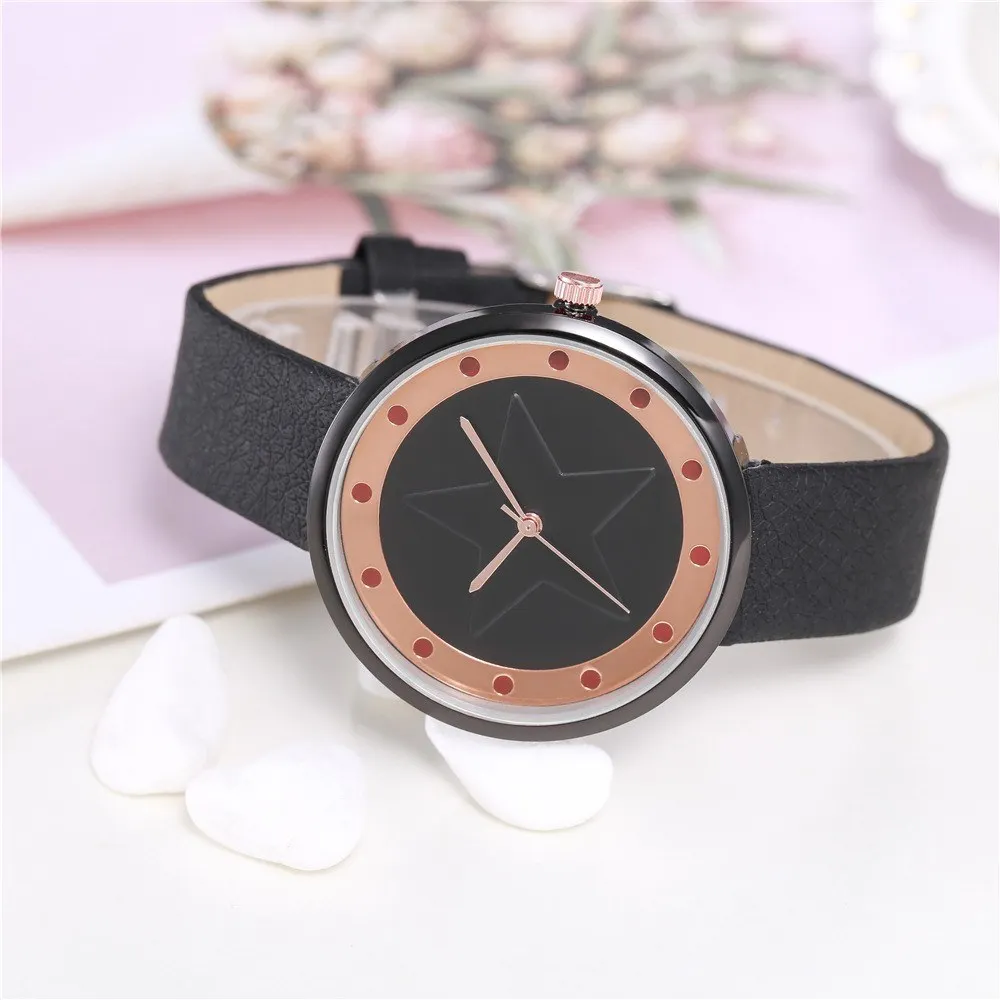 

Women Five-Pointed Star Pattern Rivet Time Watch Drop shipping