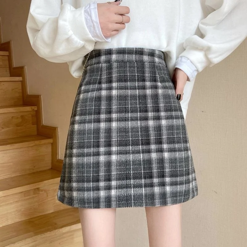 

Женская осенне-зимняя клетчатая юбка с высокой талией юбка А-силуэта женские юбки