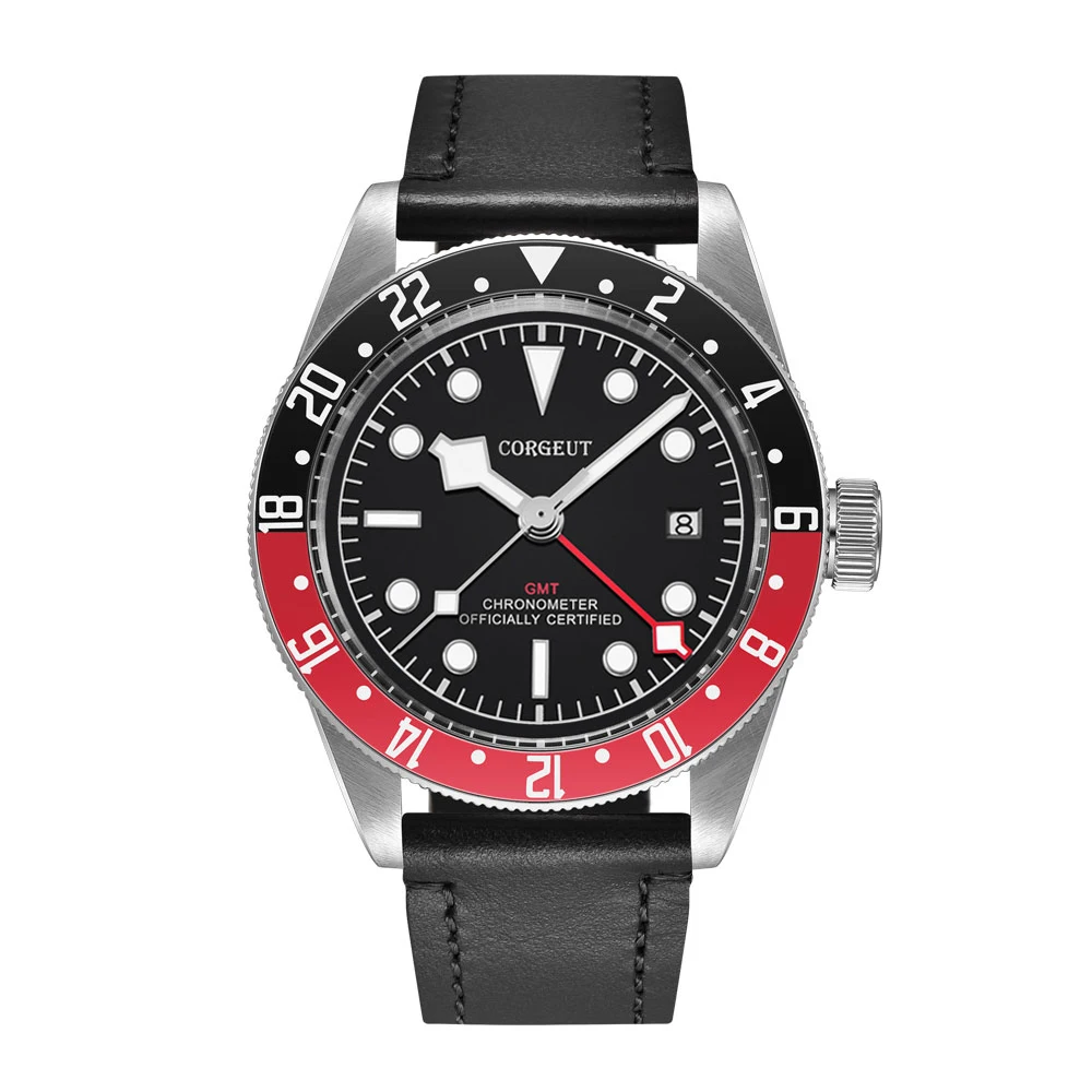 Corgeut люксовый бренд Schwarz Bay GMT Мужские автоматические механические часы Военные Спортивные часы для плавания кожаные механические наручные часы - Цвет: 2031A-SRBW