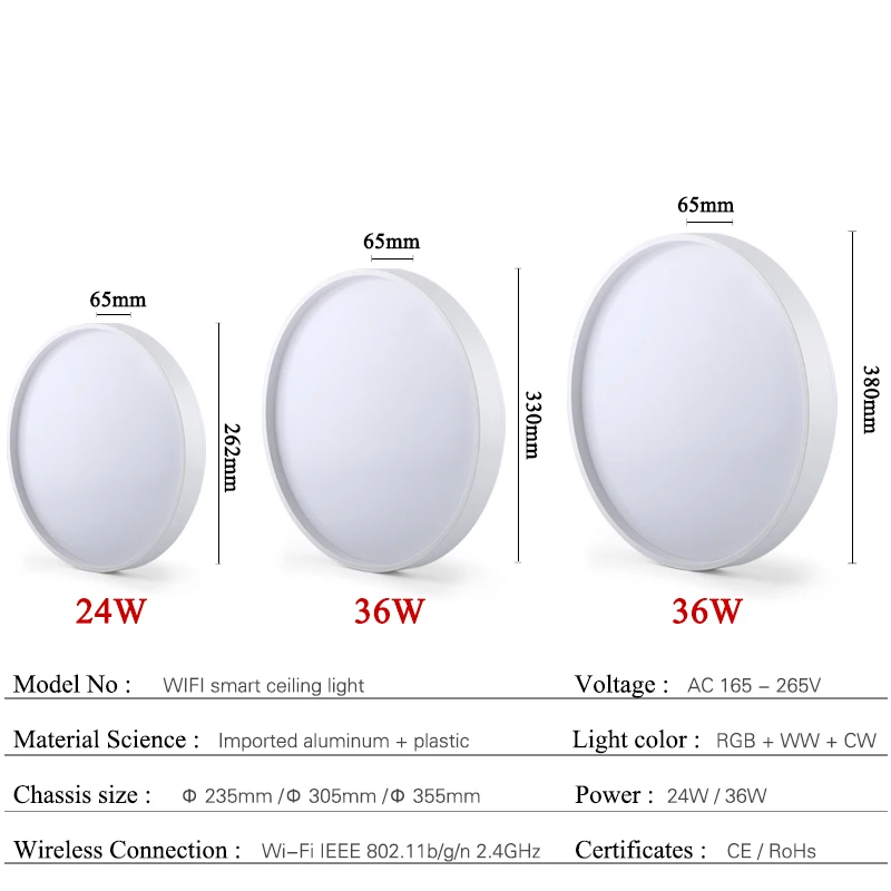 $34.00 WiFi modern RGB LED ceiling light home lighting smart ceiling lamp Bluetooth remote control work with Tuya / Alexa / GoogleHome