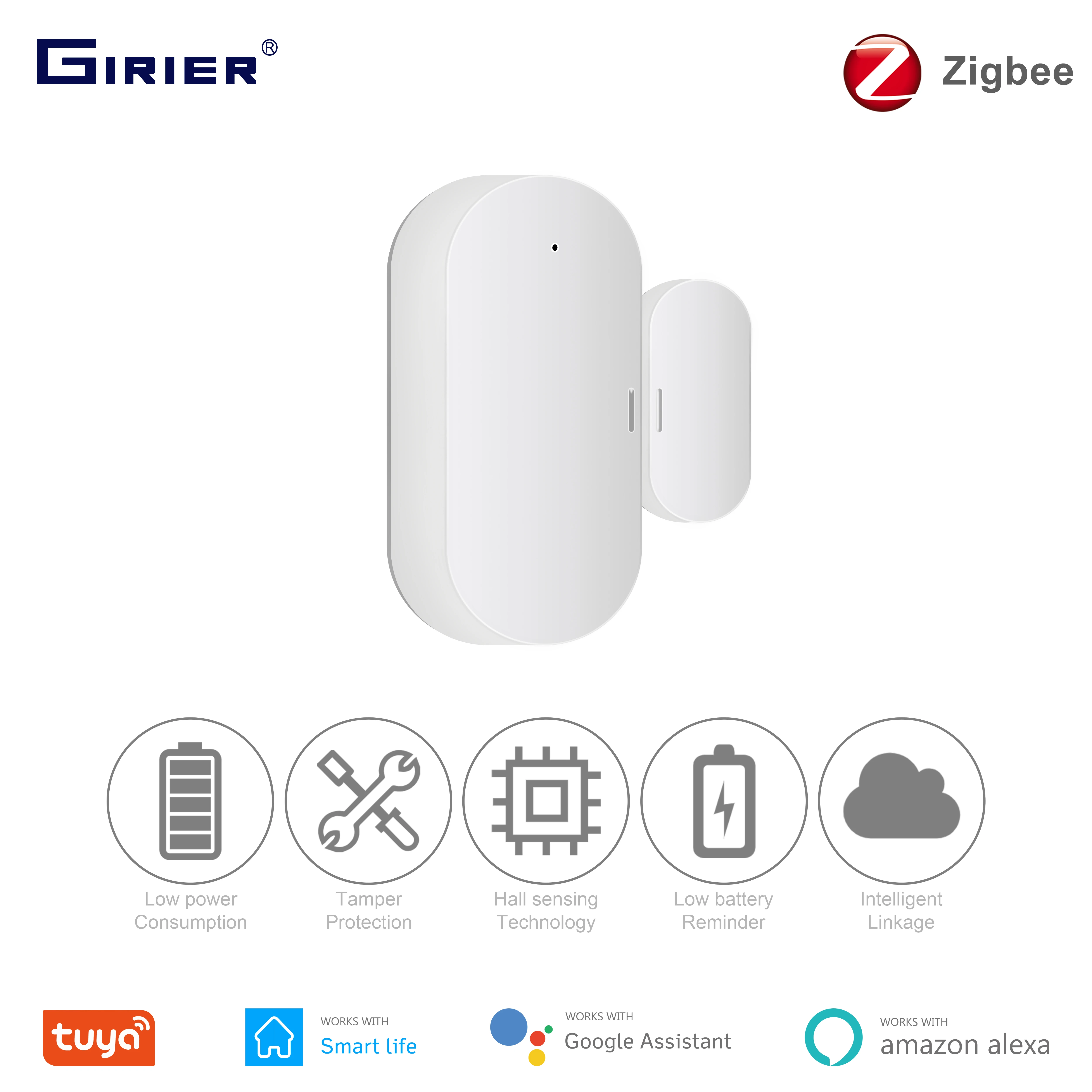 

Умный датчик окон и дверей Tuya ZigBee, беспроводной детектор домашней безопасности с дистанционным управлением, совместим с Alexa Google Home, требуется хаб