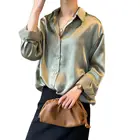 2021 Новая мода женские свободные из атласа с длинным рукавом Блузка Винтаж Femme V образным вырезом улица рубашки элегантные атласные шелковые имитация шелковая блузка