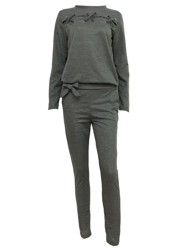 Женский спортивный костюм весенний пуловер с круглым вырезом и брюки эластичным