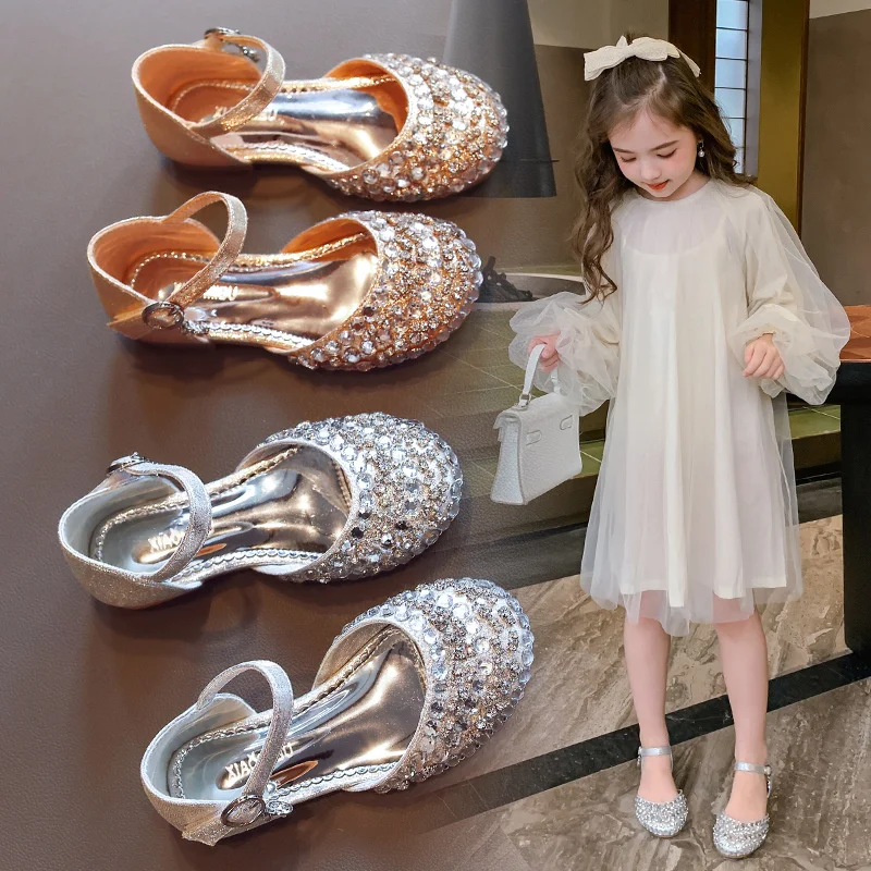 

Princess Kids Leather Shoes for Girls Flower Casual Glitter Children High Heel 2020 Girls Shoes Butterfly Knot Blue Pink Silver