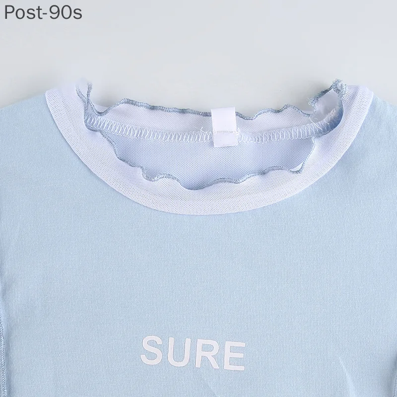 

blue sexy fake two short sleeve crop tops women harajuku vintage splicing casual streetwear aesthetic elegant bodycon t shirt