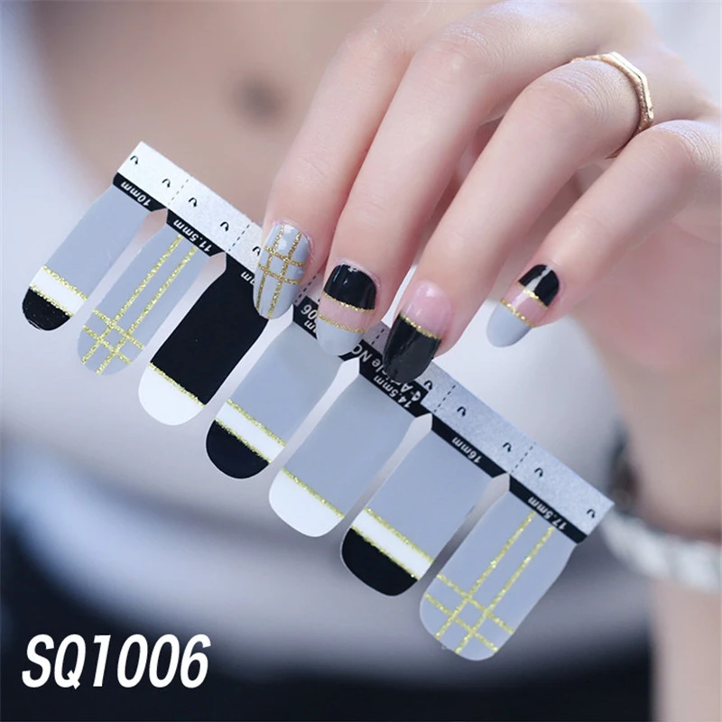 14 подсказок/лист корейский модный цветной стикер для ногтей Французский Полный