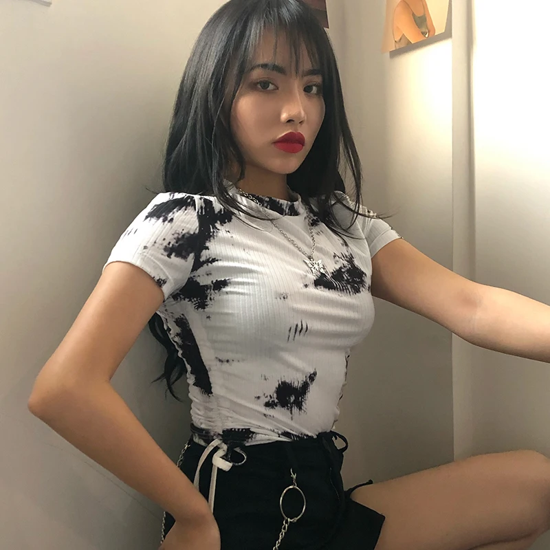 Футболка Egirl в эстетике Tie Dye Женская мода 2020 летний белый топ женский дизайн с