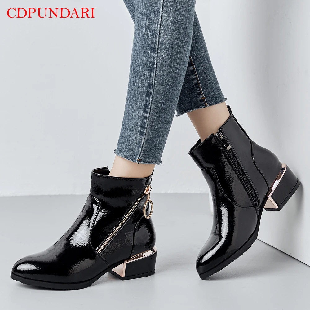 

Black Zipper Ankle Boots For Women Low Heel Boots Ladies Round Toe Spring Autumn Casual Short Boots Shoes Blue Wine Red