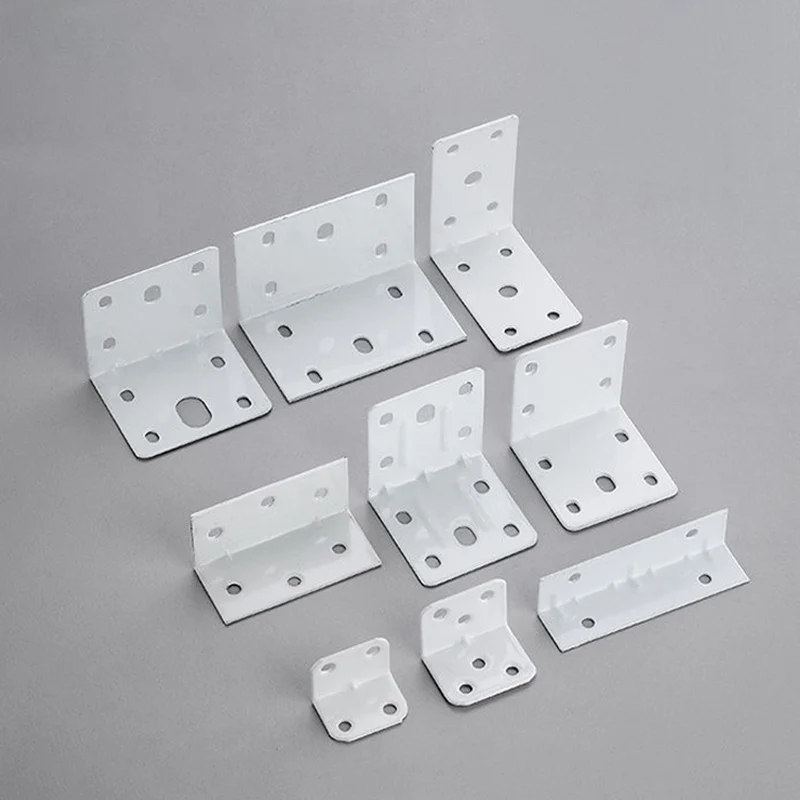 10Pcs White Steel or Iron Angle Bar 90 Degree Right Corner Fixed Block  Angle Bracket  Hardware Furniture Connector