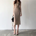 Женское трикотажное платье, сочетающиеся комплекты, однотонная майка на тонких бретелях, юбка-карандаш средней длины, весна-лето, 2021