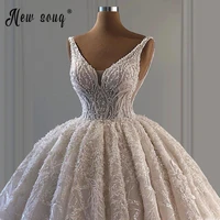 sparkly ivory beading backless wedding dress v neck lace appliques bridal gown robe de mari%c3%a9e court train 2021