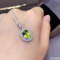 kjjeaxcmy fine jewelry 925 pure silver inlaid natural peridot girl new pendant necklace popular clavicle chain support test