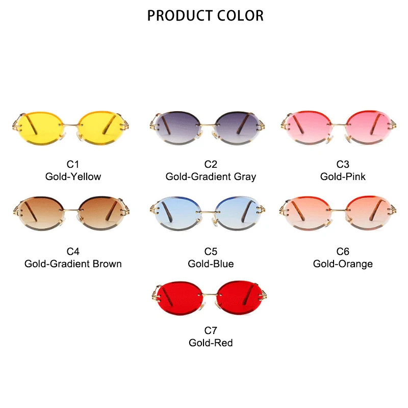 

ROYAL GIRL 2020 New Frameless Trimming Ladies Sunglasses Brand Designer Retro Oval Personality Color Sunglasses ss330