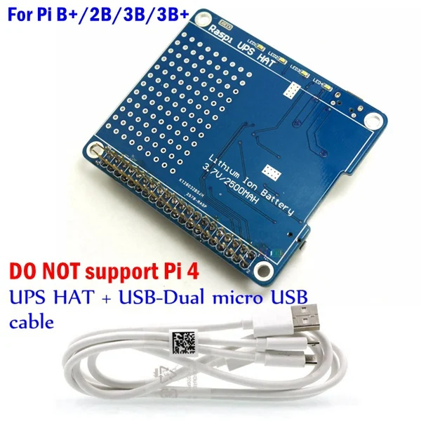 UPSHATandcable UGEEK UPS шляпа с батареей для Pi 3 Модель B/3B+/3A+/2B/Raspberry 4 | Pi адаптер батареи | источник питания | Зарядка во время работы Pi - Цвет: UPSHATandcable