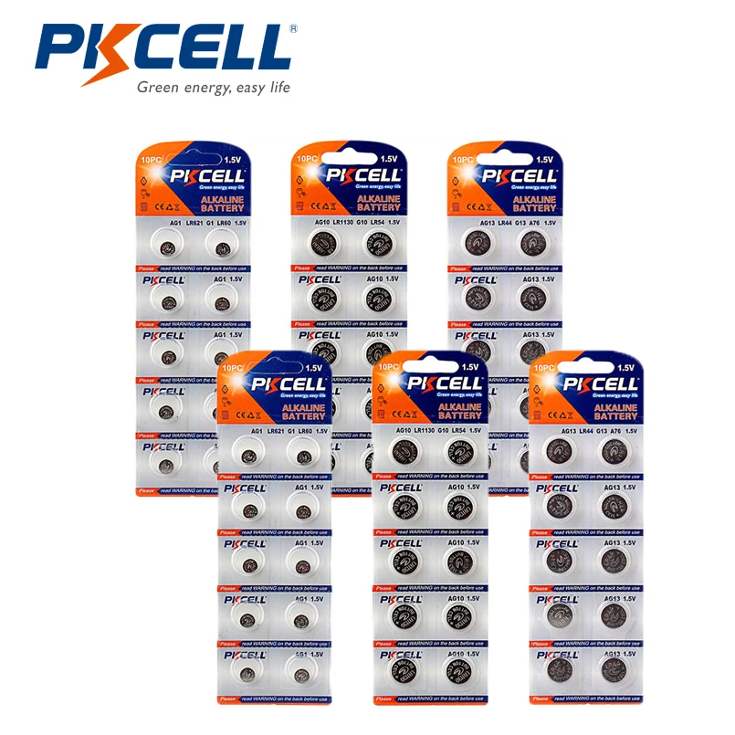 

PKCELL 2PK-AG(1+10+13) Super Alkaline Button Cell Battery 20pcs/2cards AG1 13mAh+20pcs/2cards AG10 75mAh+20pcs/2cards 145mAh1.5V