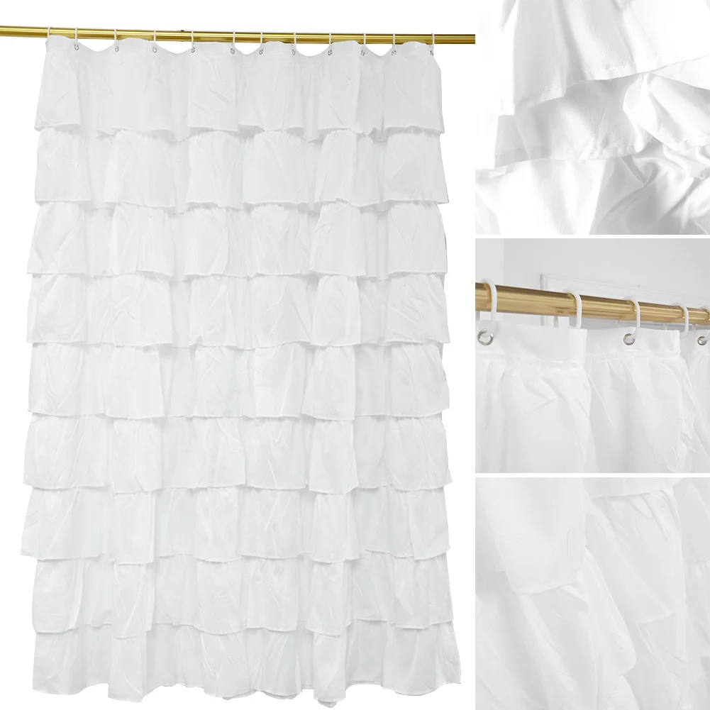 

Solid Supplies Bath Decor Home Shower Curtain Bathroom White With Hooks