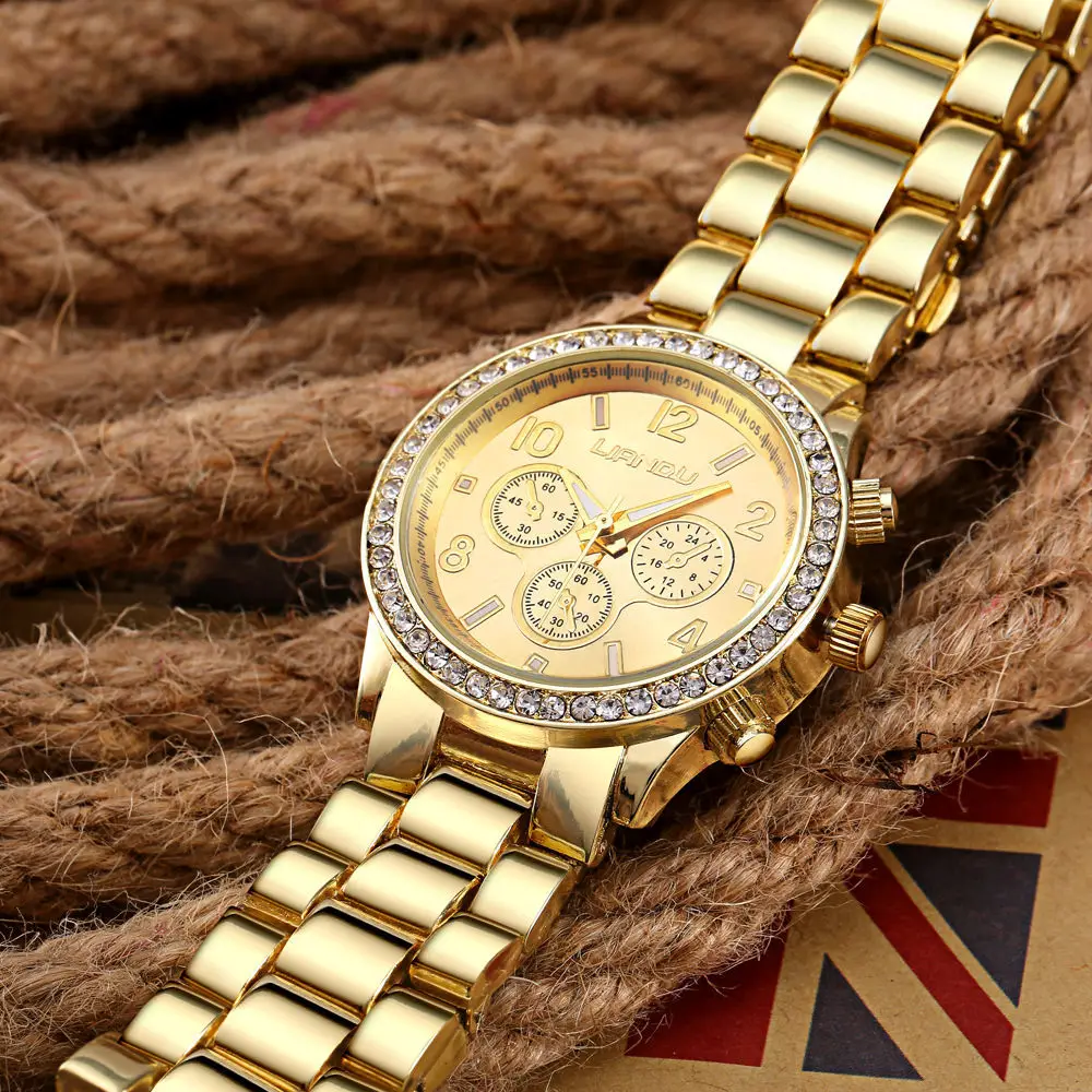 

Women's Watches Bracelet Bangles 3Pcs/Set Rhinestone Analog Gold Luxury Dress Quartz Watch Women Wrist Clocks Ladies Clock Girls