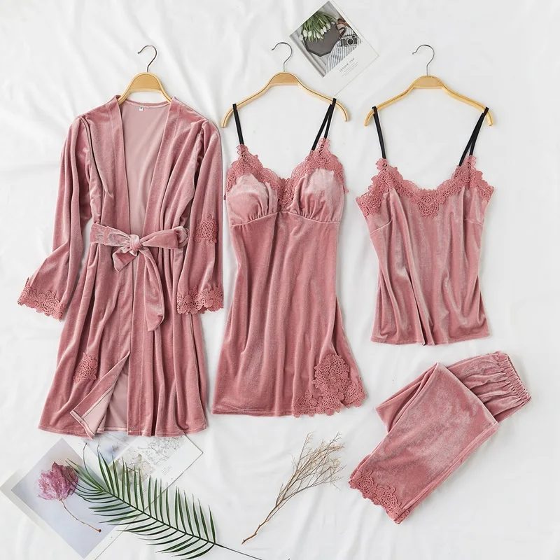 

Long Sleeve Soft Pijamas Female Nightwear Negligee Sexy Women Pajamas Suit Sleepwear Velour V-neck Casual Sleep Set Home Clothes