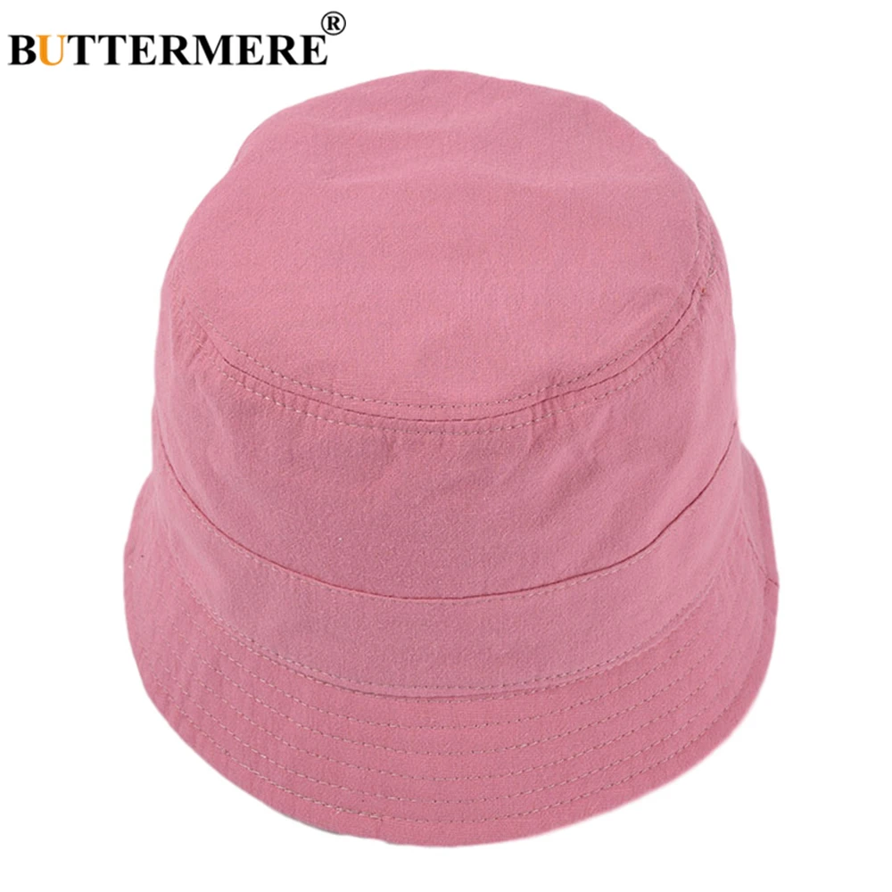 BUTTERMERE Summer Bucket Hat Womens Solid Orange Fishing Hat Japanese Harajuku Cotton High Quality Sun Protector Hat