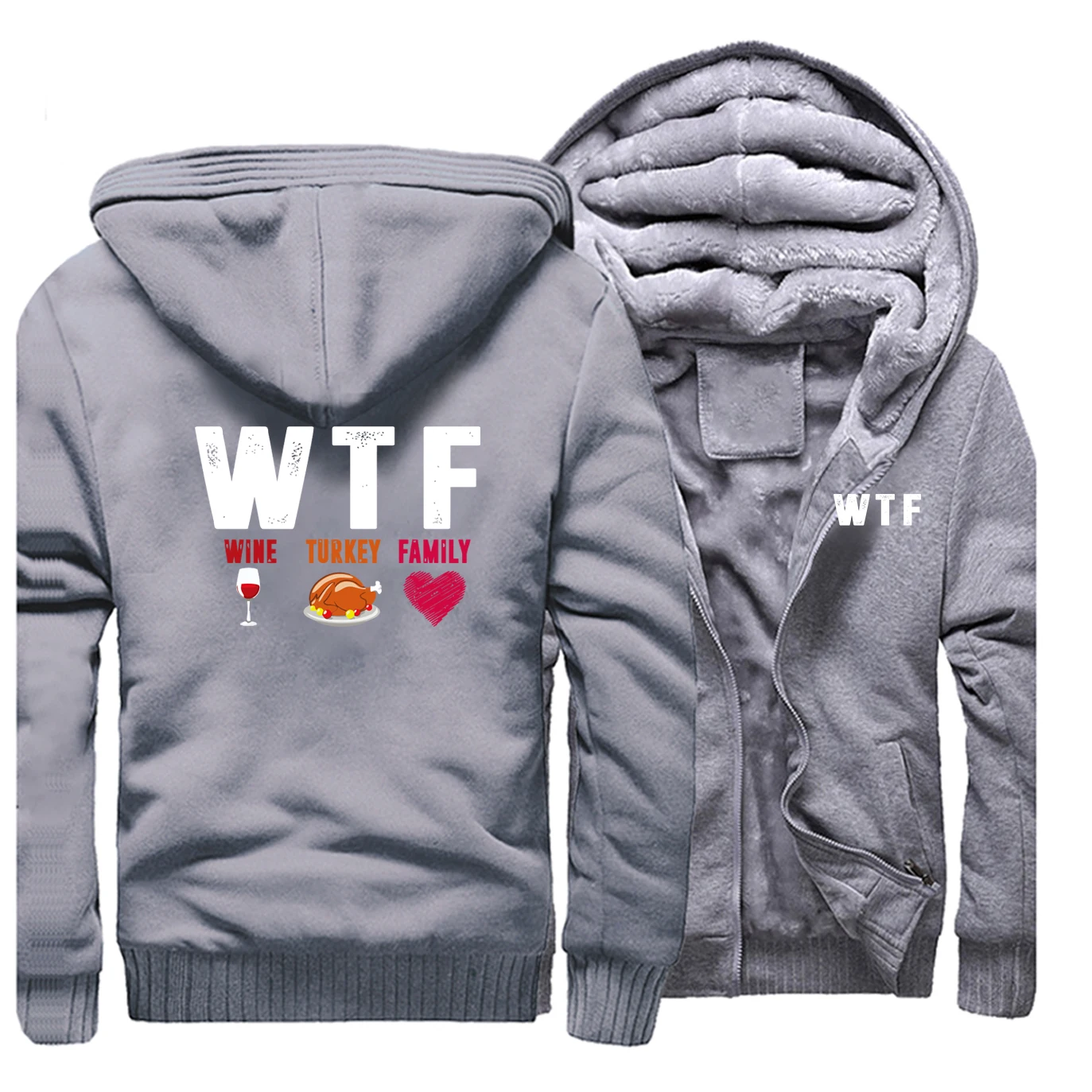 

WTF Wine Turkey Family Creative Thick Hoodies 2019 Winter Men Hoodie Sweatshirt Mens Fleece Warm Thanksgiving Day Zipper Jacket