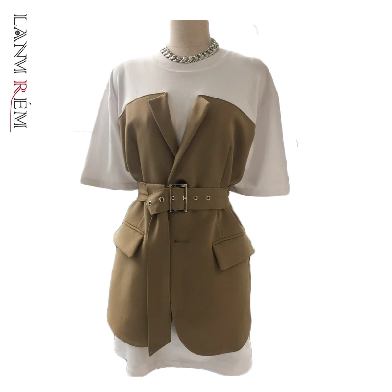 Футболка LANMREM женская с круглым вырезом летняя модная Свободная рубашка в стиле