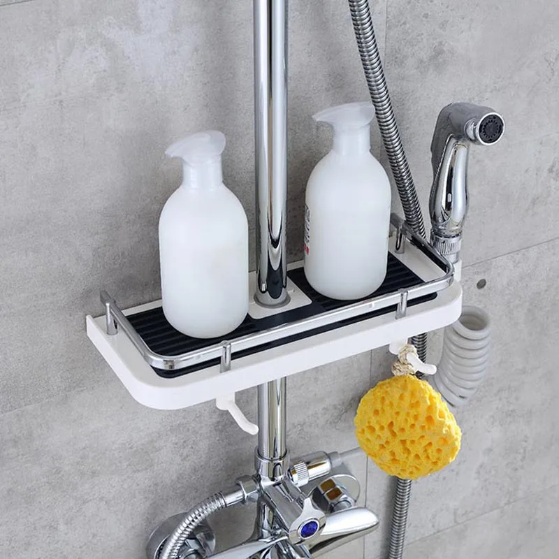 

Shower Storage Rack Wall Mounted Bathroom Shelf Lifting Shampoo Tray Holder No Drilling Floating Shelf for Bathroom Living Room