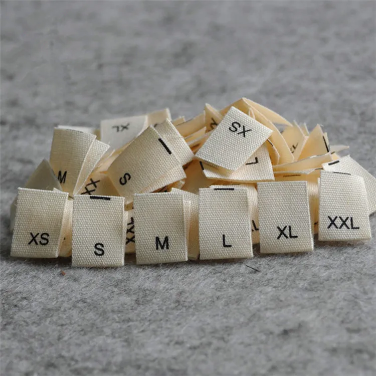

200pcs Cotton Size labels for Kids XS-XXL black/White/Natural Cotton printed folded labels Clothes sewing tags 35*12MM LB-032