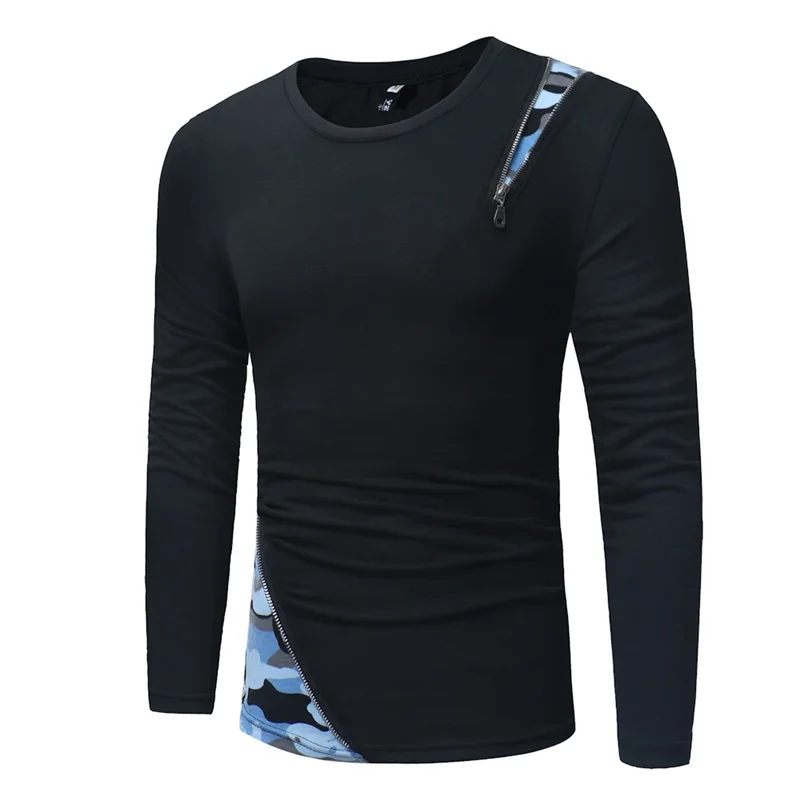 

Men's T Shirts Long Sleeve Fashion Slim Fit Camouflage Zipper Casual Top Tees O Neck Spring Autumn Male Clothing