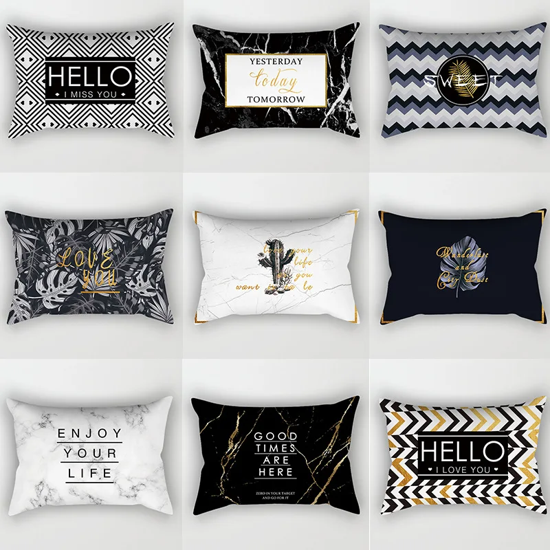

Nordic Golden Black and White Marble Geometric Pillowcase Car Office Lumbar Pillow Lumbar Cushion Wholesale