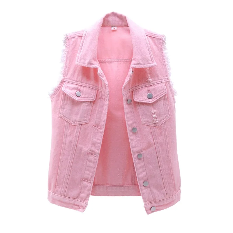 Autumn Women Denim Vest Sleeveless Waistcoat Students Casual Tops Jeans Jackets Red Pink Purple Yellow Blue White KW03