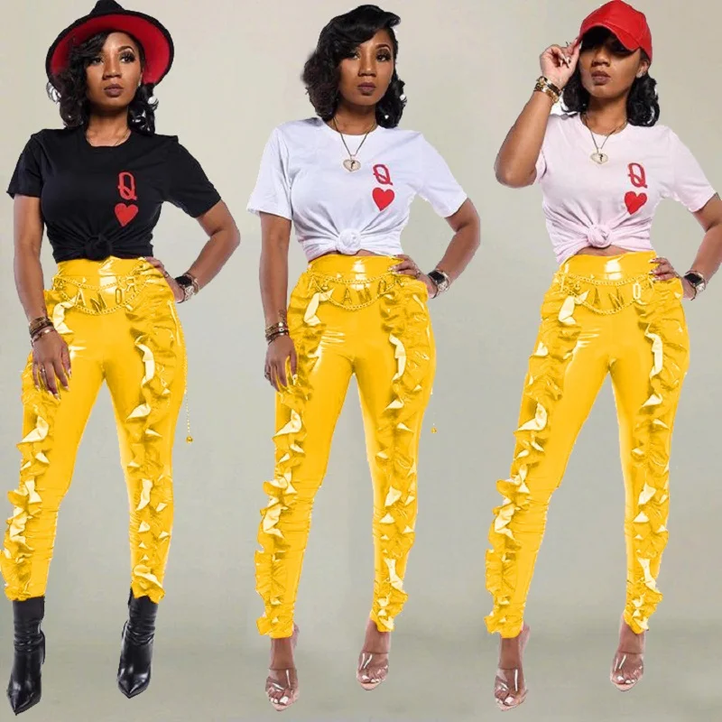 Европейский Новый шикарный оборками сплайсированные брюки карандаш для женщин