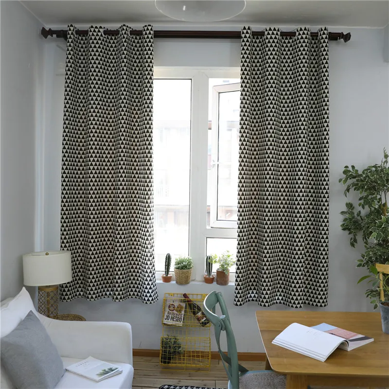 

Geometric Black Triangle Curtain Simple Style Printed Drapes Decoration Living Room Bedroom Shading Window Treatments Decor