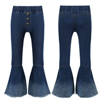 kids girls trousers navy blue jeans gradient colour flared pants teenage girls raw hem jean pants street wear boot cut leggings