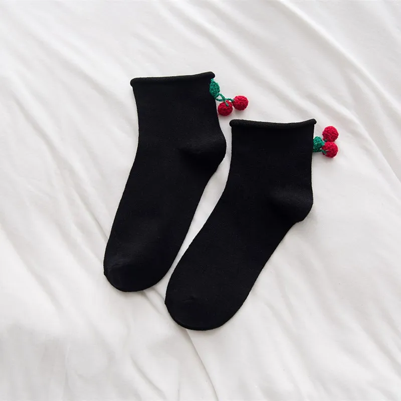 Black Cherry Милые носки с фруктами для девочек; модные носки в японском и корейском стиле на каблуке с объемным рисунком вишни, арбуза; бархатные носки с подвеской - Цвет: Black Cherry