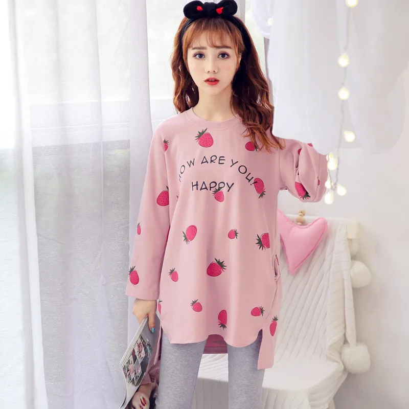 

2020 Autumn 100% Cotton Long Sleeve Pajama Sets for Women Striped Pencil Pants Sleepwear Suit Homewear Pijama Mujer Home Clothes