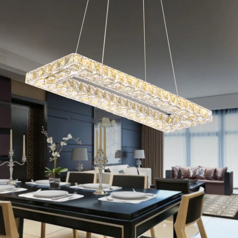 Creative Rectangular Dining Room Chandelier Crystal LED Dining Lamp Modern Minimalist Bedroom Room Dining Table Hanging Lighting