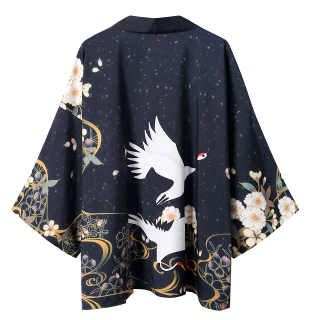 

Ultra Large Men Japanese Kimono Robe Print Flower Satin Bathrobe Gown Loose Oversized Novelty Asian Style Male Yukata Cardigan