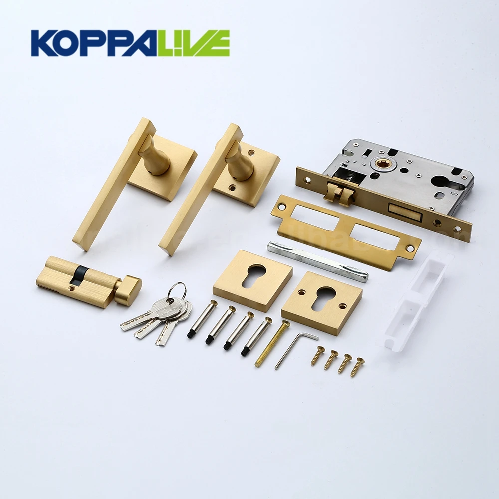 

Brass Door Lever Modern Ultra-thin Mute Long Plate Black Gold Interior Bedroom Bathroom Wood Door Lock Set