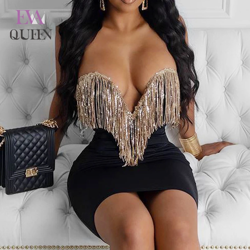 Мини платье EvaQueen для вечерние женское вечернее Клубное с кисточками облегающее