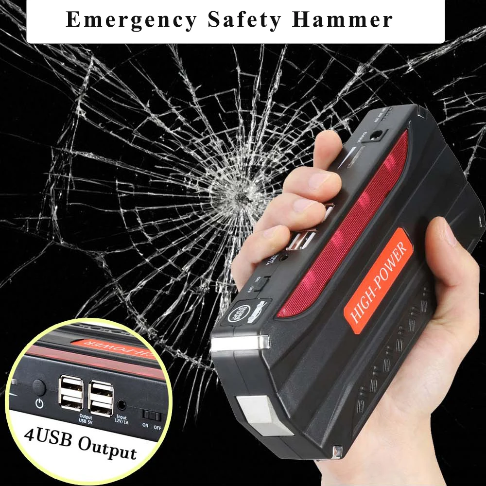multi function mini portable emergency battery charger car jump starter high capacity booster power bank starting device cables free global shipping