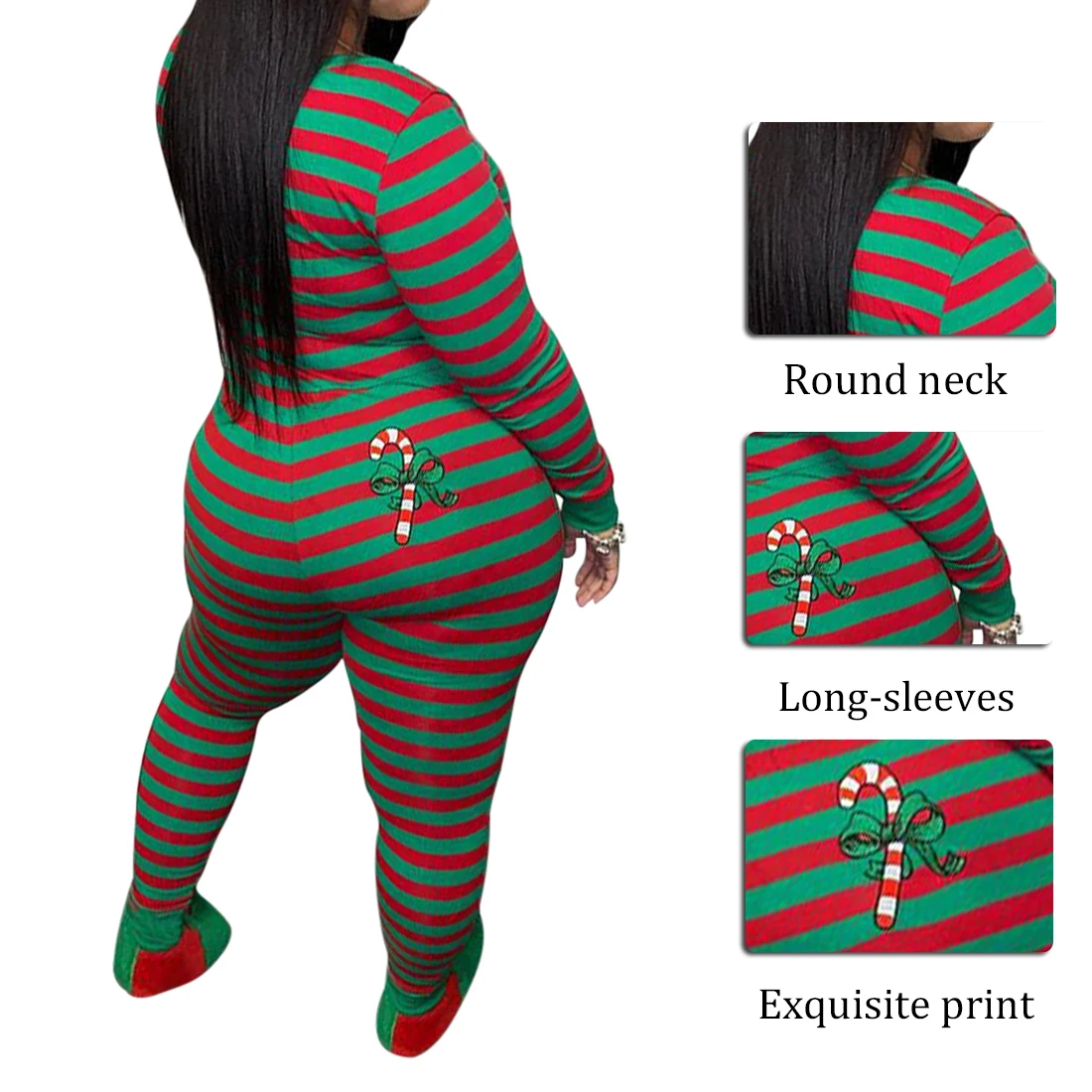 

Adisputent Christmas Sexy Jumpsuit For Women Fashion Stripe Print Jumpsuit Romper 2020 Long Sleeve O Neck Long Pants Jumpsuit