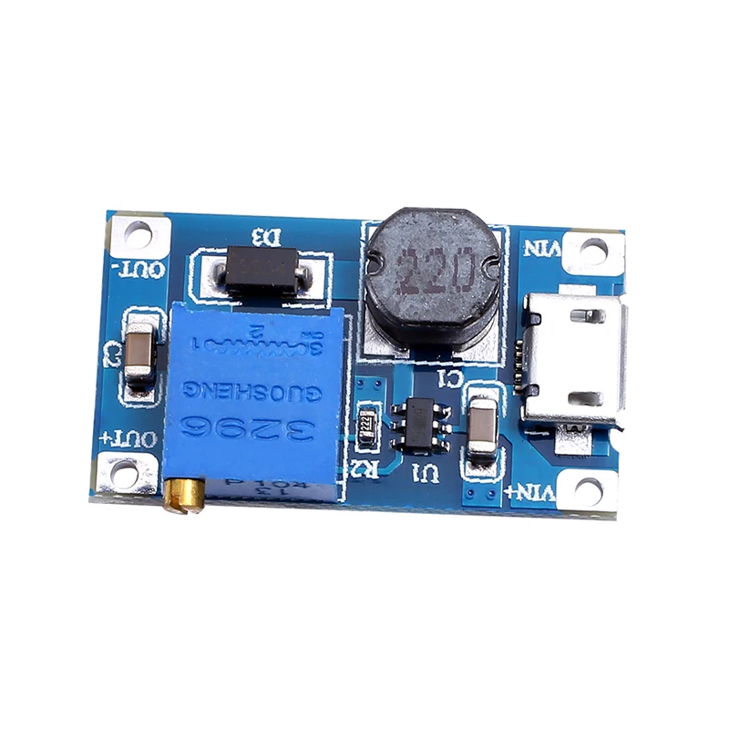 5 шт./лот MT3608 DC-DC регулируемый Повышающий Модуль 2A с MICRO USB 2V - 24V 5V 9V 12V 28V LM2577 купить