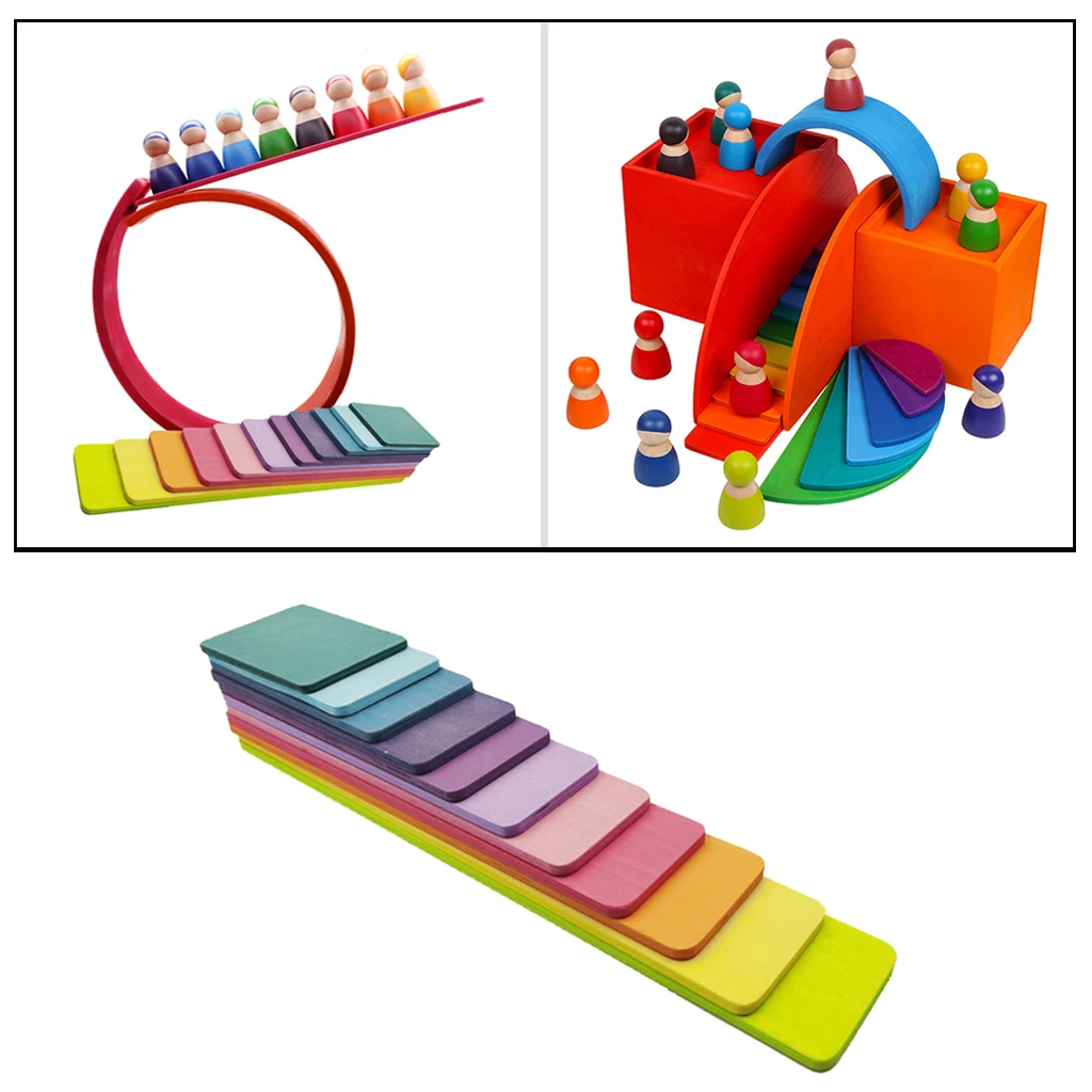 

Rainbow Building Blocks Boards Gifts for Kids Nesting Montessori Early Learning Toy Puzzle