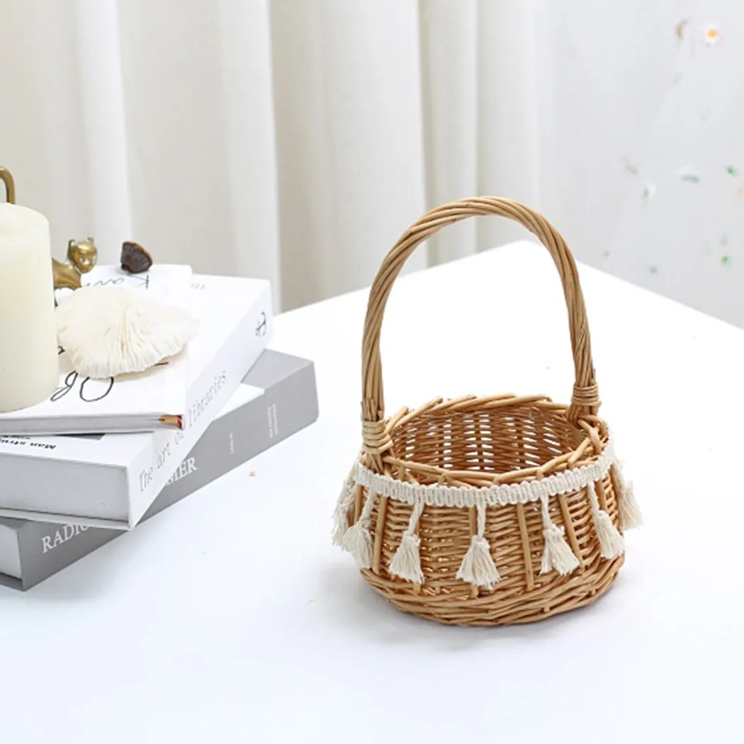 

1pc Basket No Flower Nordic Style Hand-held Rattan Opening Flower Basket Practical Wedding Basket Valentine's Day