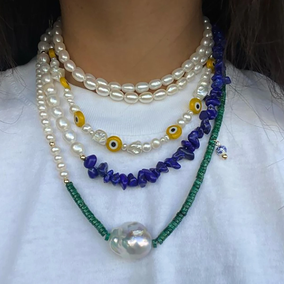 

Moloye 2021 Ins Travel And Vacation Fashion Baroque Pearl Necklace Natural Freshwater Pearl Mixed Natural Stone Necklace Female