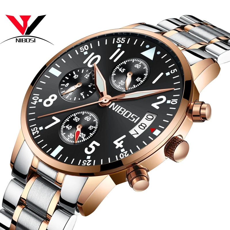 NIBOSI розовое золото мужские часы люксовый бренд модная одежда новые военные