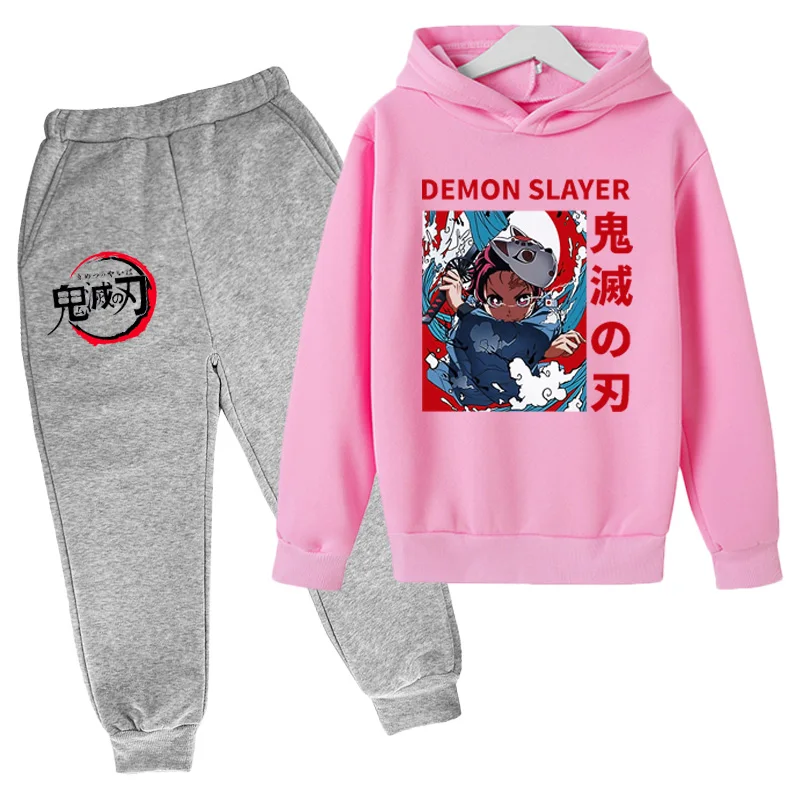 

2 Pieces Sets Autumn Casual printed Ghost Blade Hoodies Sweatshirt boy/girl Demon Slayer Hooded suitable comfortable Polluvers