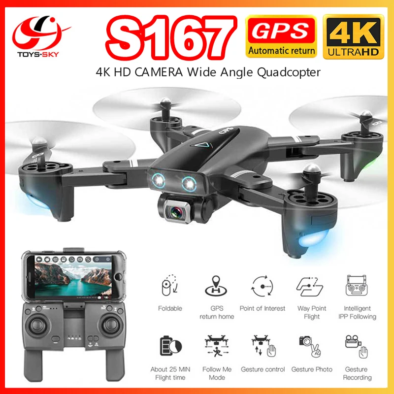 

S167 Радиоуправляемый Дрон с двойной камерой 4K HD GPS 5G Wifi FPV широкоугольный Профессиональный складной вертолет Квадрокоптер мальчик игрушки ...